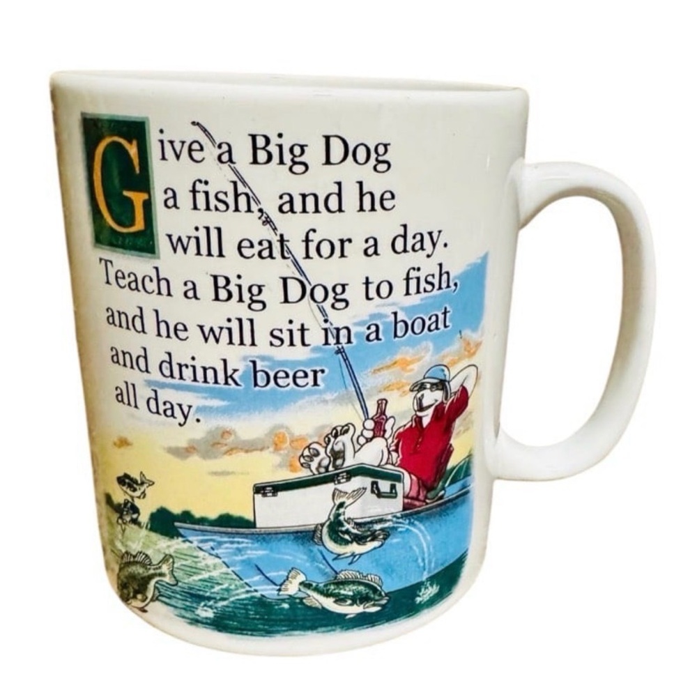 Oversized Big Dogs vintage XL mug fishing funny Dad Fathers Day gift cabin lake
